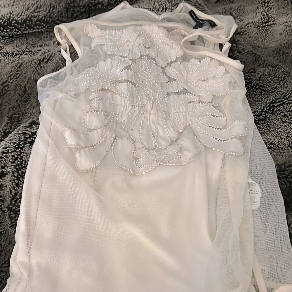 White House Black Market Cream Mesh Top